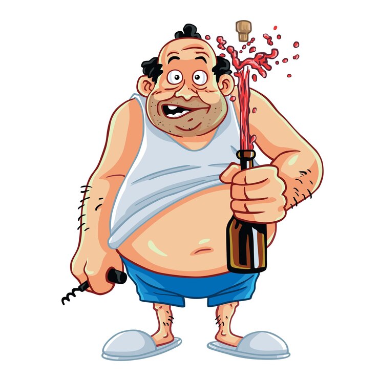 Wektor grubas pić szampana piwo charakter kreskówka projekt otwarcie butelki szampana ilustracja wektorowa