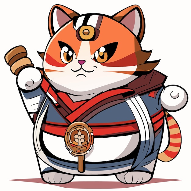 Plik wektorowy gruby japoński kot maneki neko ręcznie rysowane kreskówka naklejka ikona koncepcja na białym tle ilustracja