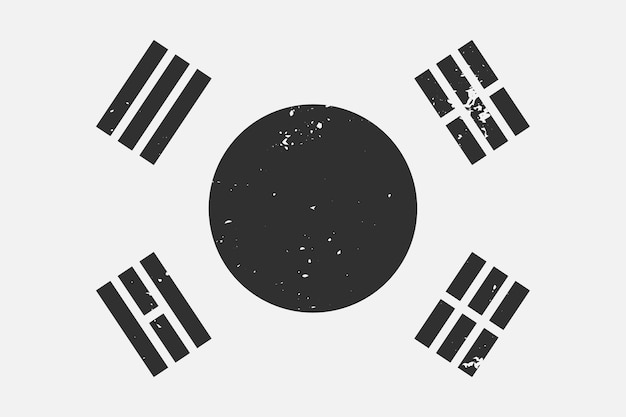 Plik wektorowy grunge w stylu czarno-białej flagi korei południowej