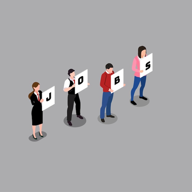 Grupa biznesmenów zakrywających twarz pisząc na papierze JOBS