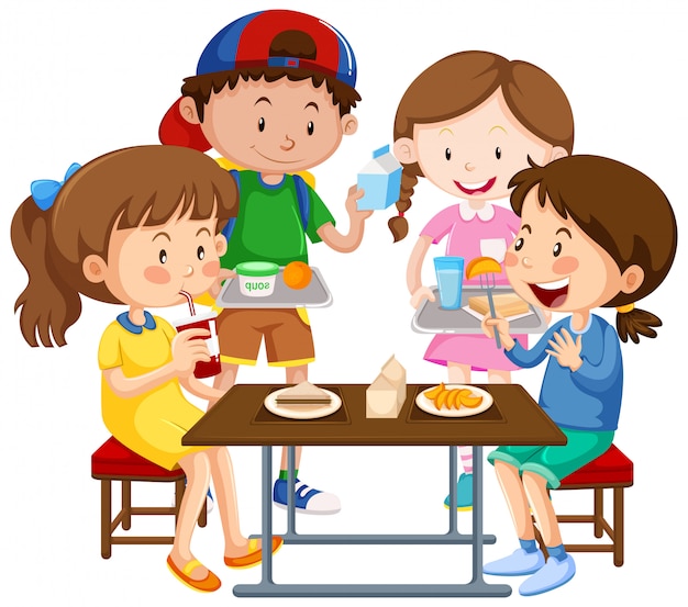 Plik wektorowy grupa dzieci jedzenia razem