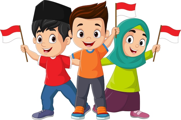 Grupa Dzieci Trzymających Flagę Indonezji