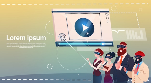 Grupa ludzi biznesu nosić okulary Digital Reality Oglądanie wideo