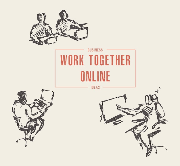 Grupa Ludzi Pracuje Razem Online Przy Laptopie I Komputerach