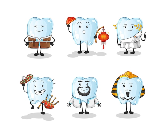Plik wektorowy grupa światowej kultury zębów. kreskówka maskotka wektor