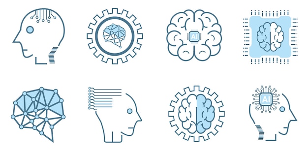 Plik wektorowy grupa symboli sztucznej inteligencji zbiór izolowanych linii maszyny ai ikona inteligentna ai