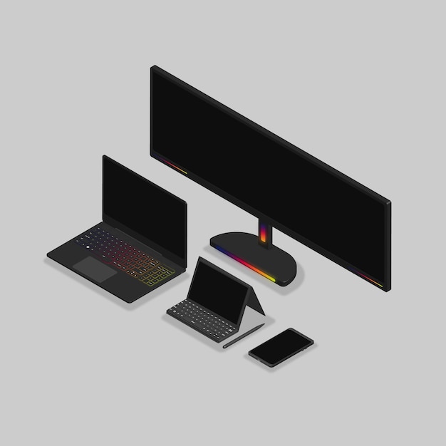 Plik wektorowy gry i sprzęt 3d izometryczny na laptopie