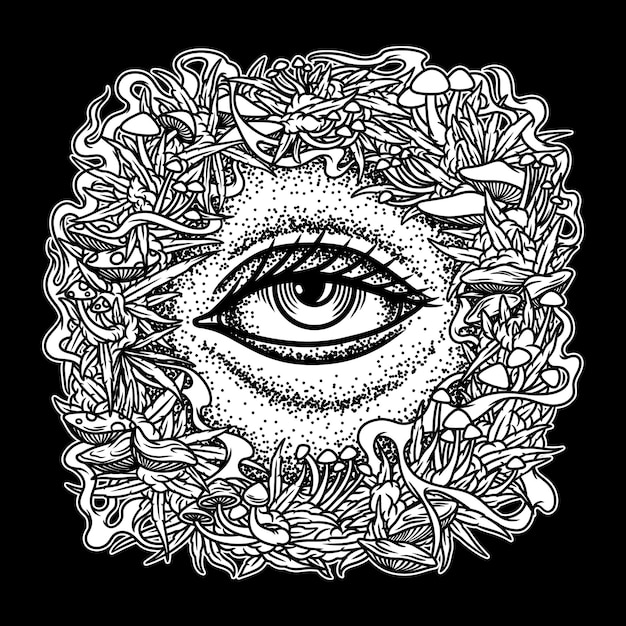 Plik wektorowy grzyby i chwasty oka czarno-biały ilustracja