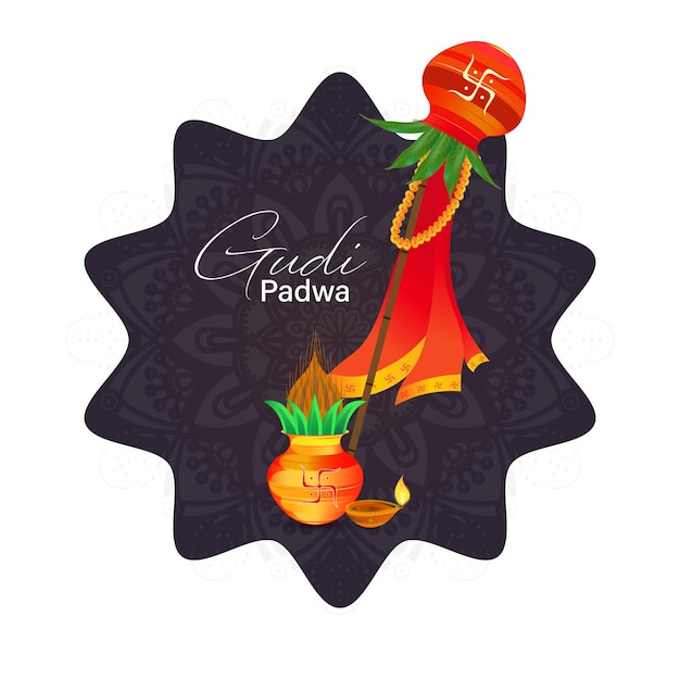 Plik wektorowy gudi padwa. nowy rok miesiąca chaitra w kalendarzu hinduskim obchodzony jako gudi padwa.