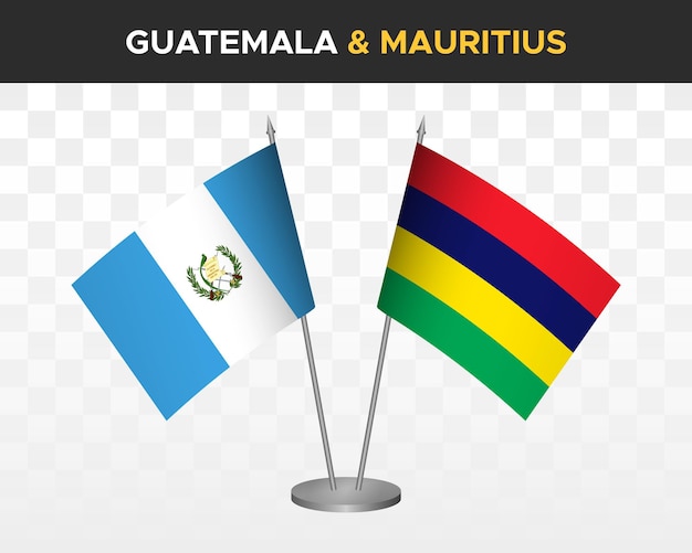 Gwatemala vs mauritius biurko flagi makieta na białym tle 3d ilustracji wektorowych flagi tabeli