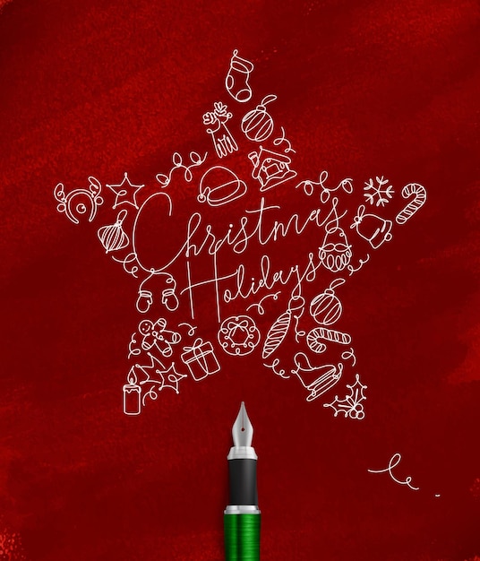Plik wektorowy gwiazda bożonarodzeniowa z napisem hchristmas olidays rysowanie linią pióra