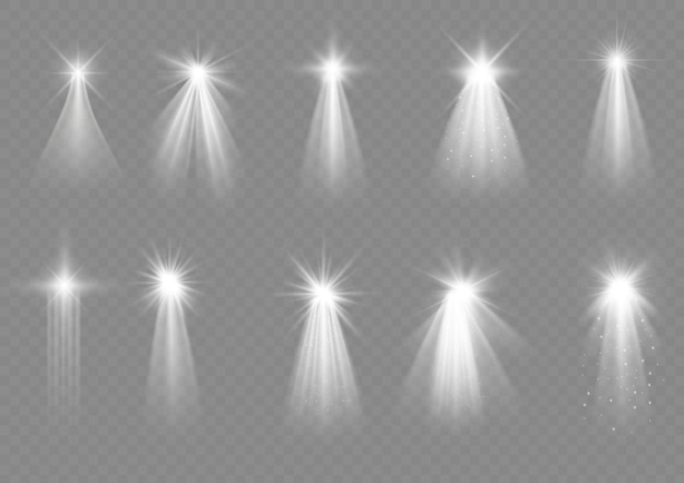 Gwiazda bożonarodzeniowa z reflektorem Świecący biały musujący specjalny efekt świetlny Ray spark design Vector
