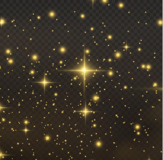 Gwiaździsty żółty Pył Brokat Błyszczące Złote Gwiazdki Błyszczą Boże Narodzenie Złoty Błysk Iskry Efekt świetlny Wektor