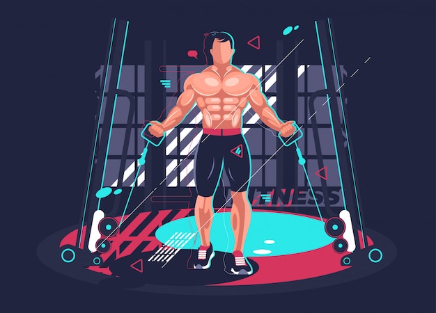 Gym Fitness z silnym mężczyzną. ilustracji wektorowych