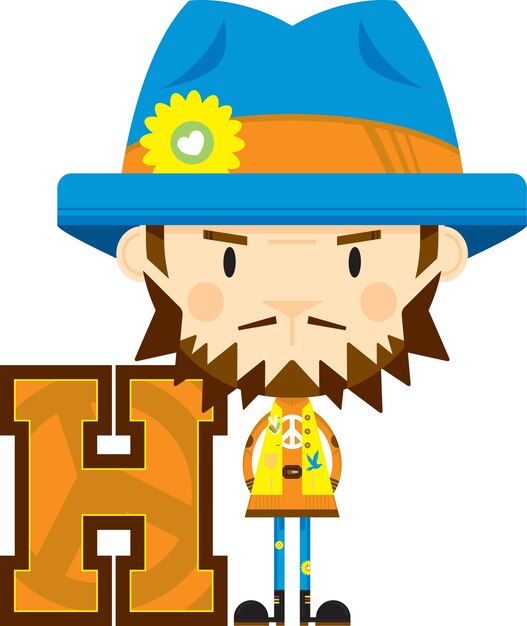 Plik wektorowy h jest dla hippie w trilby hat alphabet learning ilustracji edukacyjnej