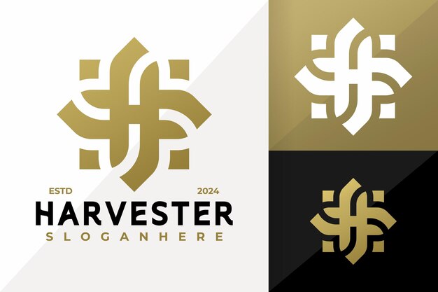H Złoty Kwiat Projekt Logo Abstrakt Elegantny szablon wektorowy