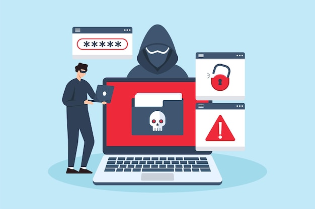 Hacker omijający środki bezpieczeństwa zapobieganie ransomware i obronę bezpieczeństwa cybernetycznego