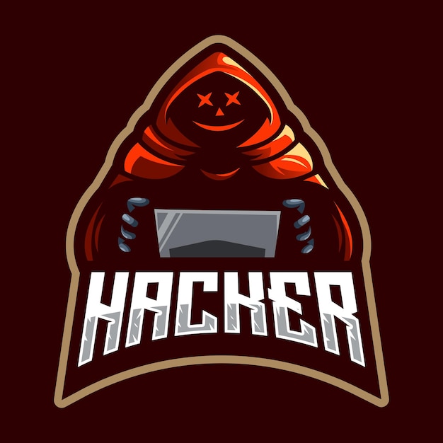 Haker Maskotka Projekt Logo Wektor Ilustracja Na Ciemnym Tle Dla Drużynowych Gier Esport