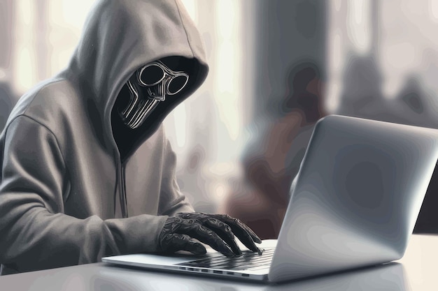 haker używa laptopa w ciemnym pokoju koncepcja bezpieczeństwa cybernetycznego haker używa laptopa w ciemnym pokoju cyber sec