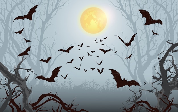 Halloween Bat, Halloween Background.spooky Las Pełnia Księżyca I Latające Nietoperze