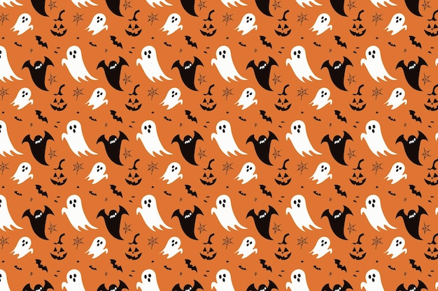 halloween bezszwowy wzór z dynią i śnieżnikiem na górze