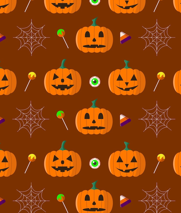 Wektor halloween bezszwowy wzór z dyniami, cukierkami, pajęczyną i słodyczami ilustracja wektorowa