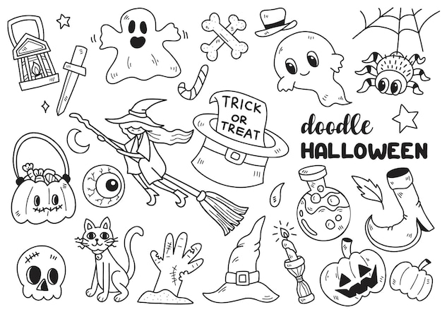 Halloween Doodle Obiektów Wektorowych Ilustracji Na Baner