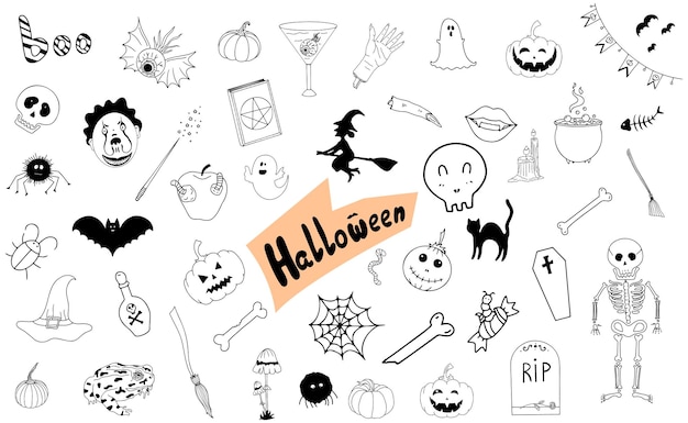 halloween doodle WEKTOR zestaw, HALLOWEEN IKONY