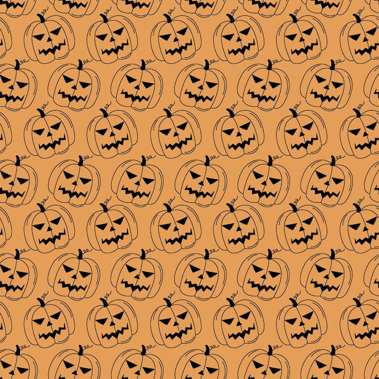 Wektor halloween doodle wzór czarna dynia latarnie na pomarańczowym tle wektor bezszwowe ilustracja halloween wakacje szkic symboli jack latarnie ręcznie rysowane elementy