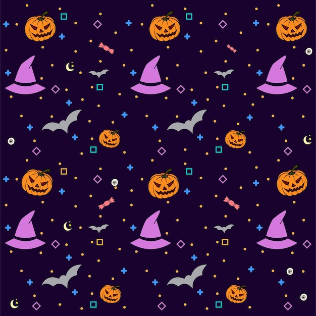 Halloween dynia czarownica kapelusz nietoperze cukierki tło