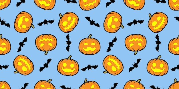 Plik wektorowy halloween dynia jack o' latarnia i nietoperz kreskówka wzór wektor ilustracja