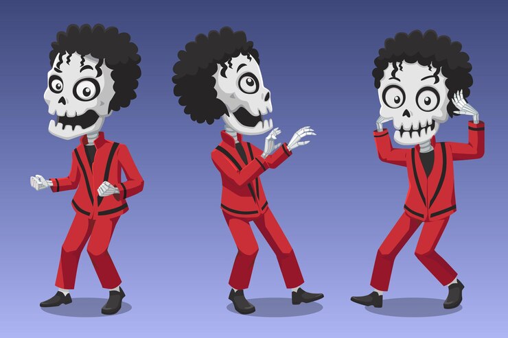 Halloween ilustracja Śmieszne szkielety tańczą thriller na białym tle