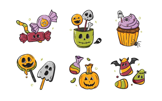 Halloween Jedzenie Cukierki Cukierki Cukierek albo psikus Ilustracje