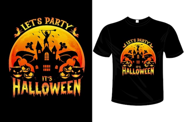 Halloween koszulka projekt wektorowy ilustracja dyni drzewo polowane dom wiedźma