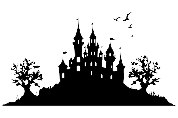 Halloween Nawiedzony Dom Sylwetka Ilustracja Wektorowa Kreskówka