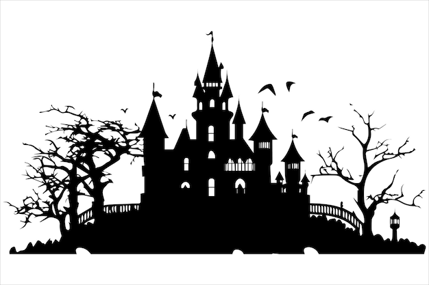 Halloween nawiedzony dom sylwetka ilustracja wektorowa kreskówka