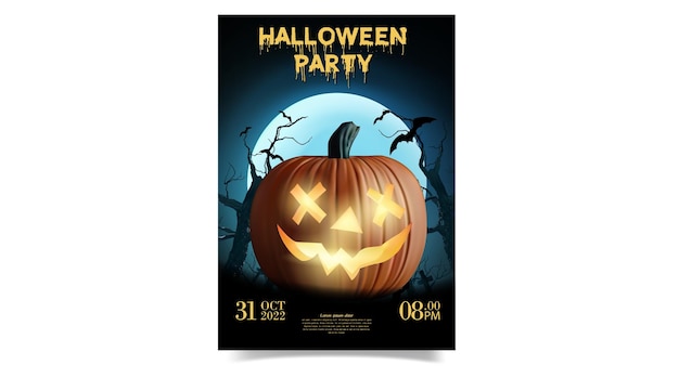 Plik wektorowy halloween party plakat dynia na księżycu projekt plakatu ilustracji wektorowych ilustracji wektorowych