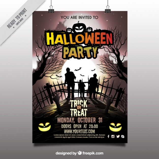 Halloween Party Plakat Z Zombie Na Cmentarzu