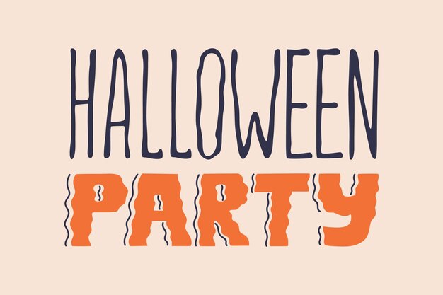 Halloween party pomarańczowy napis lub kaligrafia. Karta zaproszenie, straszny tekst. Ręcznie rysowane przerażający projekt uroczystości. Nowoczesne szablony ilustracji wektorowych do plakatów i wydruków, odizolowane na tle