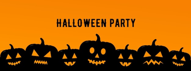 Halloween Party Rzeźbione Dynie Dolna Linia Czarno-pomarańczowa Pozioma Karta Zaproszenie Wektora