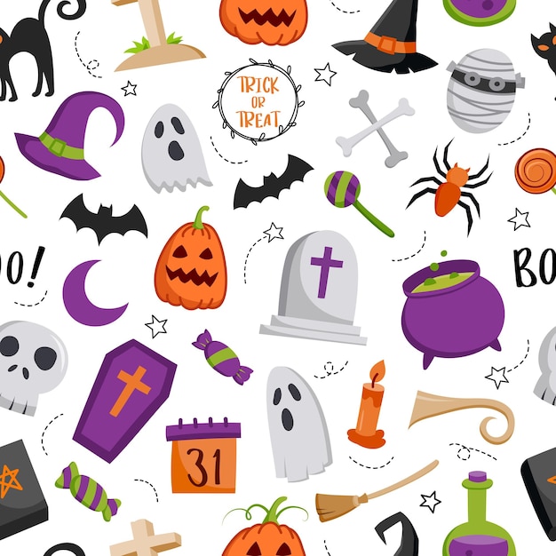 Halloween ręcznie narysowany wzór bezszwodowe tło Okładka halloween doodle styl do projektowania tekstyliów