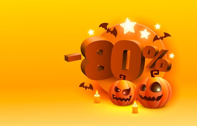 Halloween Specjalne 80 Off Sprzedaż Baner Promocyjny Ulotka Marketingowa Etykieta Wektor