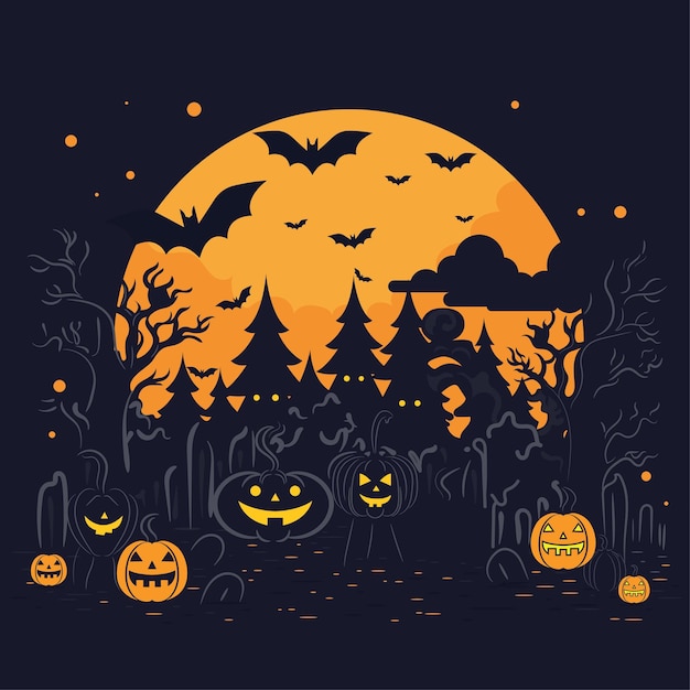 Plik wektorowy halloween sylwetka tło z ciemnym kolorem puste miejsce na tekst ładny styl kreskówki halloween