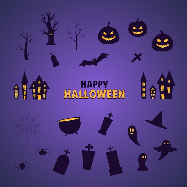 Halloween sylwetki ilustracja straszny zestaw Element dekoracji Halloween