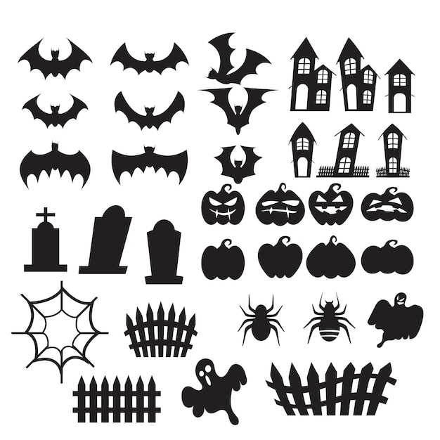 Halloween sylwetki pakiet zestaw grafika wektorowa