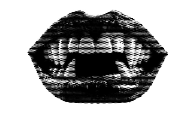 Plik wektorowy halloween wampir dracula usta z ostrymi zębami grunge wektor półtonowy element projektowy