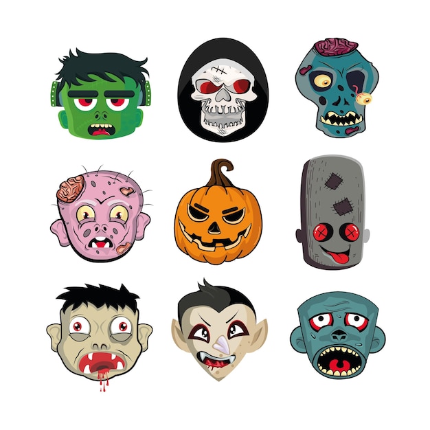 Halloween Wektory Ilustracje Emoji I Wzory