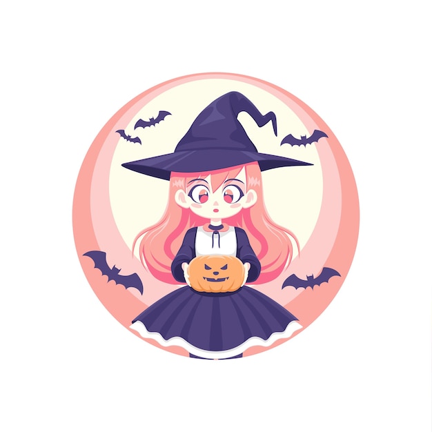 Plik wektorowy halloween witch girl anime pastel