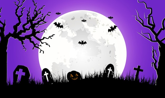 Halloween z dynią i nagrobkami w pełni księżyca