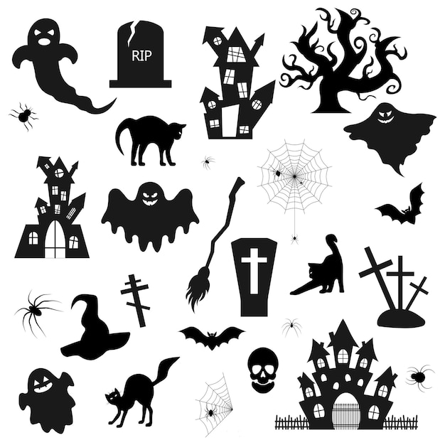 Plik wektorowy halloween zestaw ikon sylwetki ilustracja wektorowa